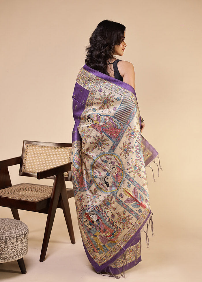 Purple Tussar Silk Saree With Blouse Piece