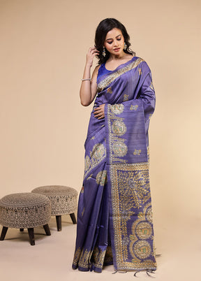 Purple Tussar Silk Saree With Blouse Piece