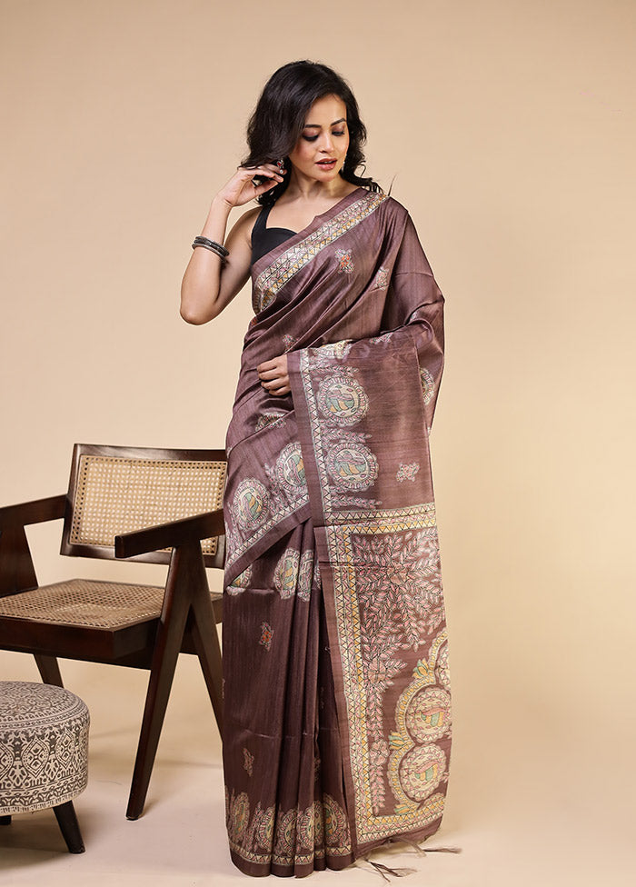 Purple Tussar Silk Saree With Blouse Piece