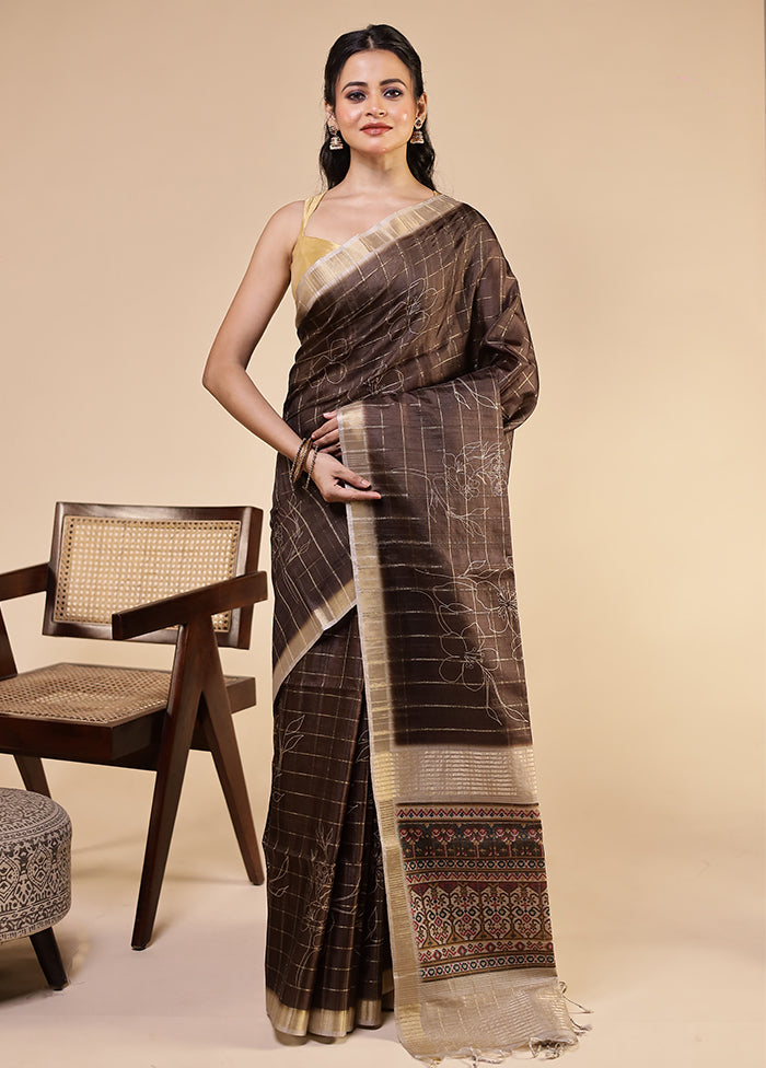 Black Tussar Silk Saree With Blouse Piece