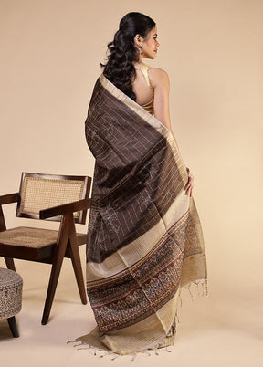 Black Tussar Silk Saree With Blouse Piece