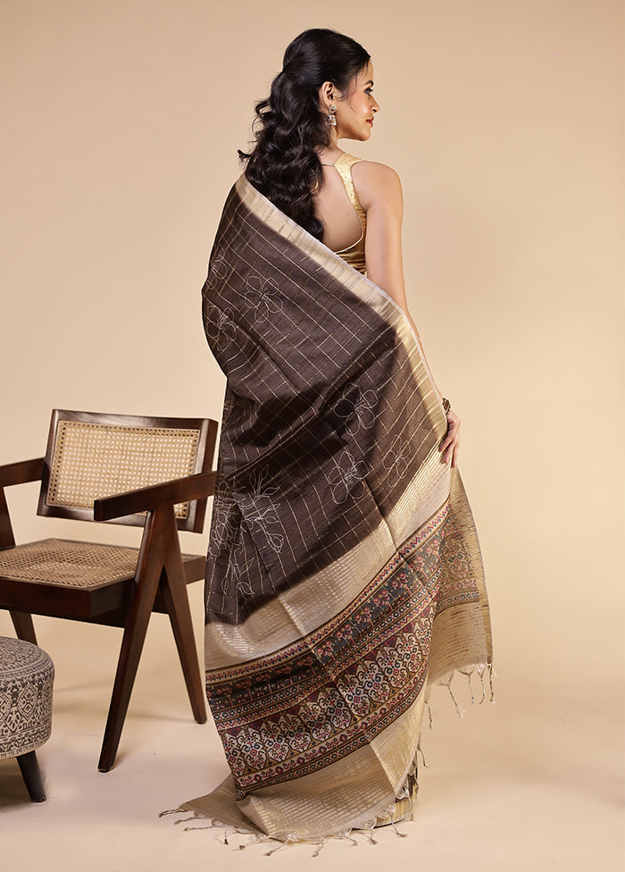Black Tussar Silk Saree With Blouse Piece