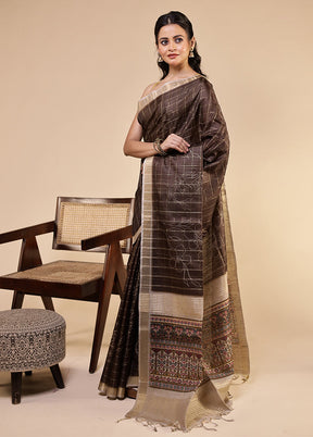 Black Tussar Silk Saree With Blouse Piece