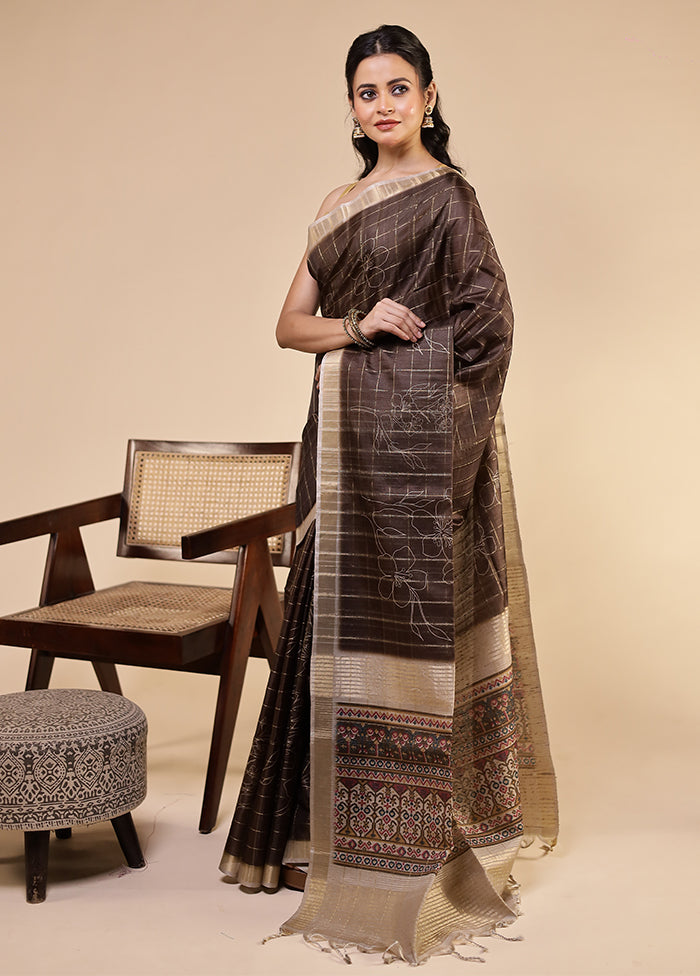 Black Tussar Silk Saree With Blouse Piece