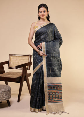 Green Tussar Silk Saree With Blouse Piece