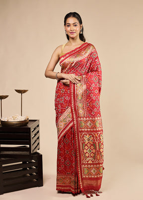 Red Dupion Silk Saree With Blouse Piece