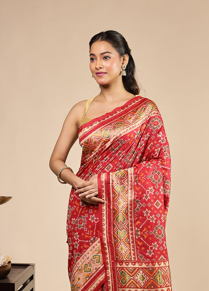 Red Dupion Silk Saree With Blouse Piece