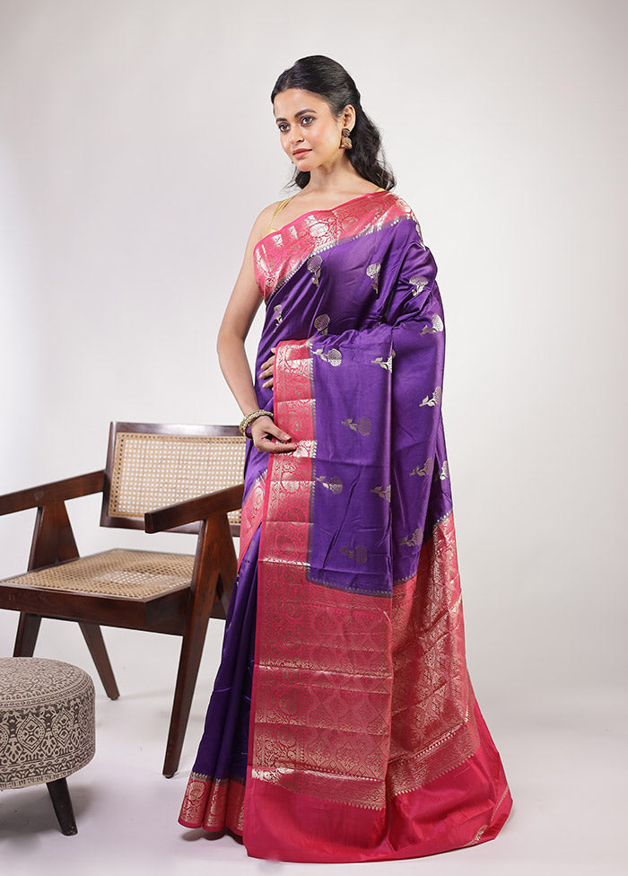 Purple Dupion Silk Saree With Blouse Piece