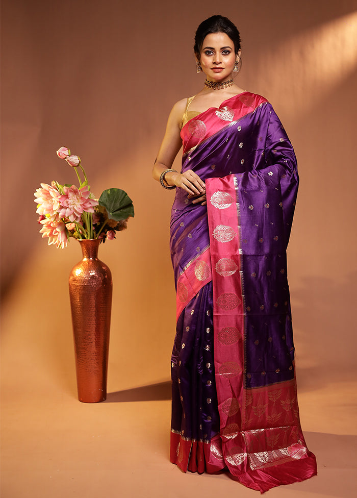 Purple Dupion Silk Saree With Blouse Piece