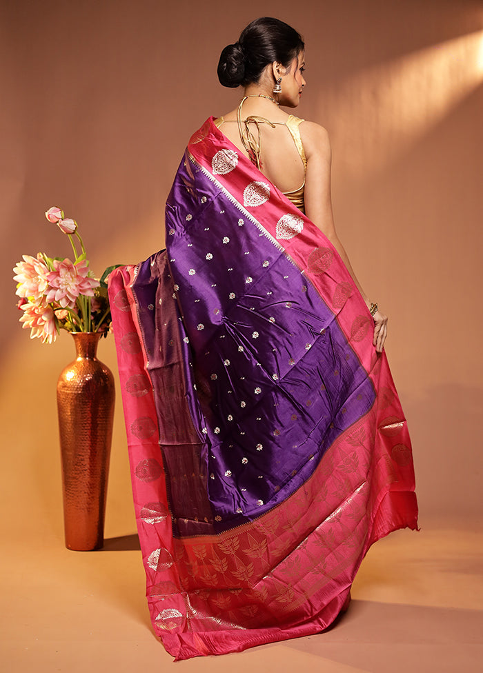 Purple Dupion Silk Saree With Blouse Piece