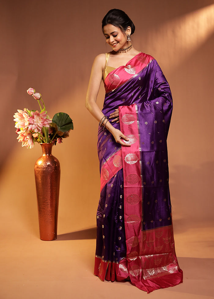 Purple Dupion Silk Saree With Blouse Piece