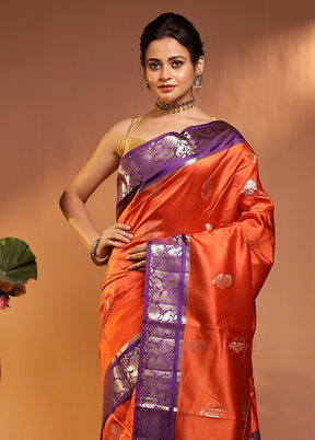 Orange Dupion Silk Saree With Blouse Piece