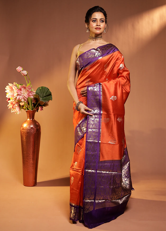 Orange Dupion Silk Saree With Blouse Piece