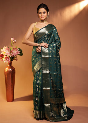 Green Handloom Dupion Pure Silk Saree With Blouse Piece