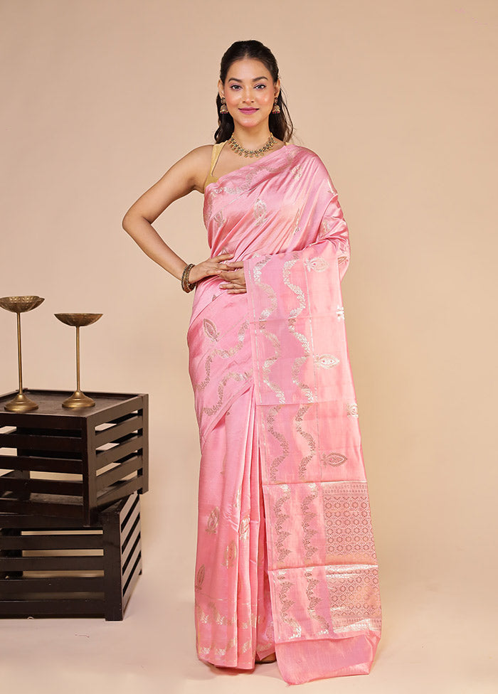 Pink Handloom Dupion Pure Silk Saree With Blouse Piece