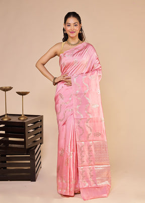 Pink Handloom Dupion Pure Silk Saree With Blouse Piece