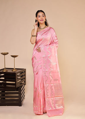 Pink Handloom Dupion Pure Silk Saree With Blouse Piece