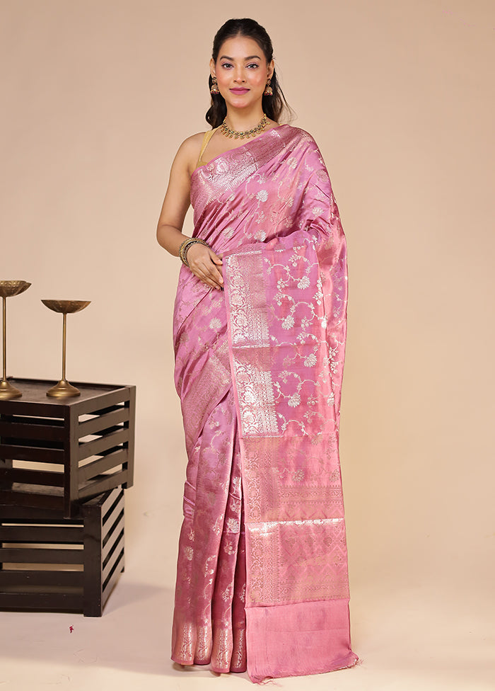 Pink Handloom Dupion Pure Silk Saree With Blouse Piece