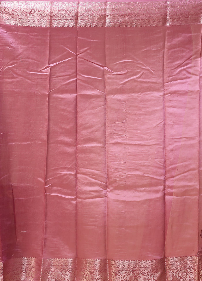 Pink Handloom Dupion Pure Silk Saree With Blouse Piece