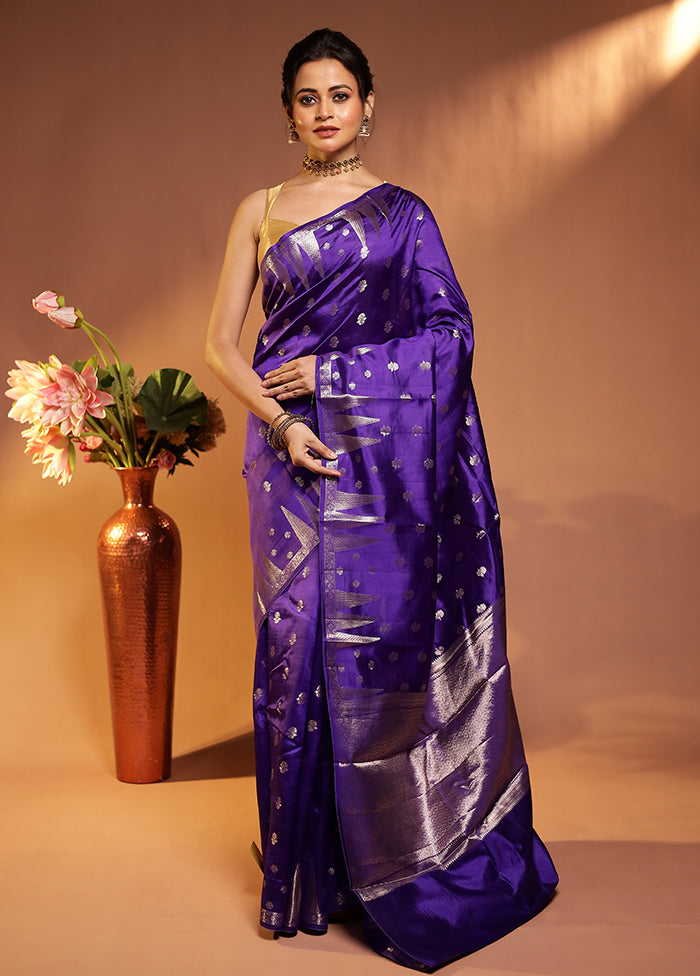 Purple Handloom Dupion Pure Silk Saree With Blouse Piece