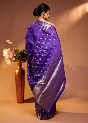 Purple Handloom Dupion Pure Silk Saree With Blouse Piece
