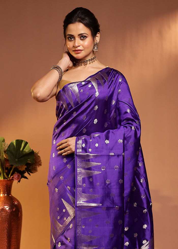 Purple Handloom Dupion Pure Silk Saree With Blouse Piece