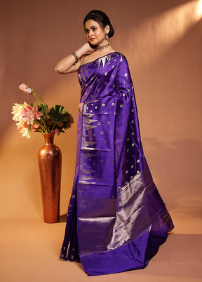 Purple Handloom Dupion Pure Silk Saree With Blouse Piece