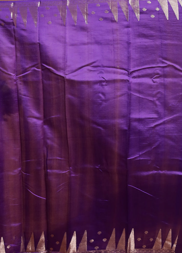 Purple Handloom Dupion Pure Silk Saree With Blouse Piece