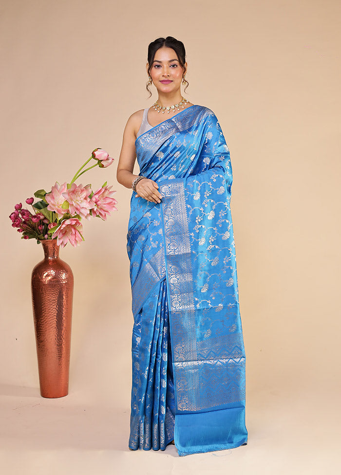 Blue Handloom Dupion Pure Silk Saree With Blouse Piece