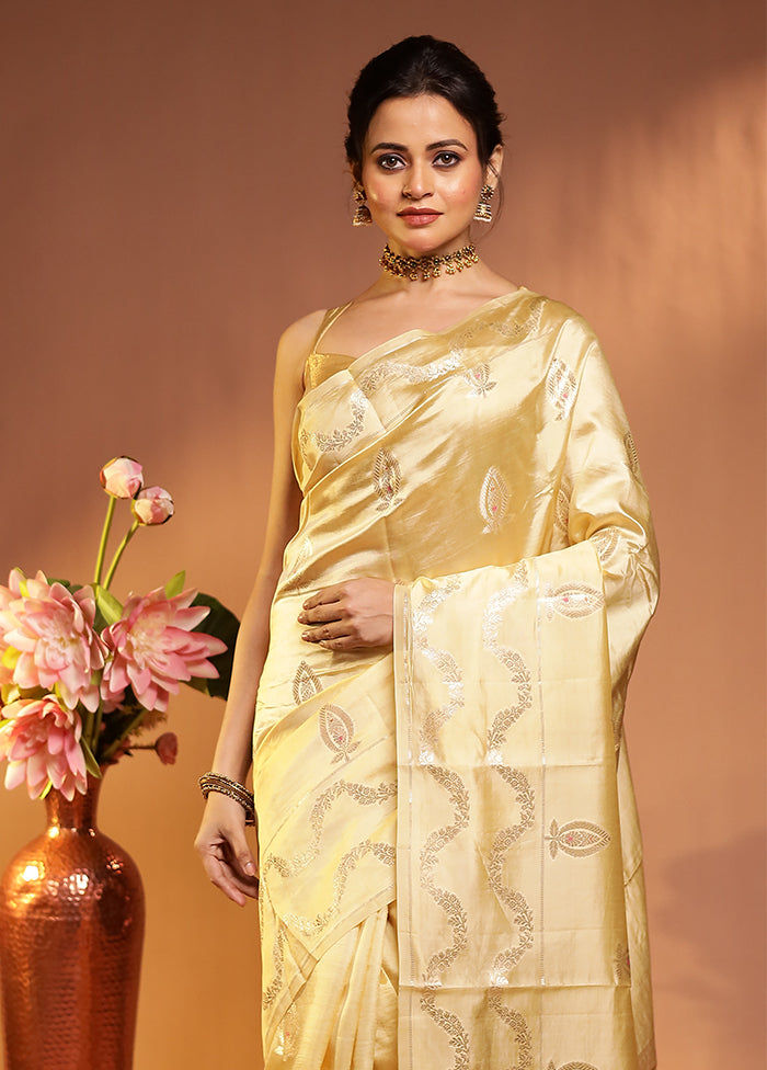 Cream Handloom Dupion Pure Silk Saree With Blouse Piece