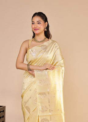 Cream Handloom Dupion Pure Silk Saree With Blouse Piece