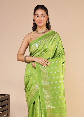 Green Dupion Silk Saree With Blouse Piece