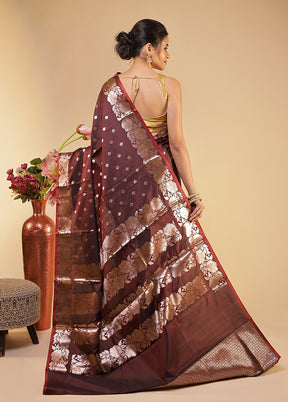Maroon Dupion Silk Saree With Blouse Piece