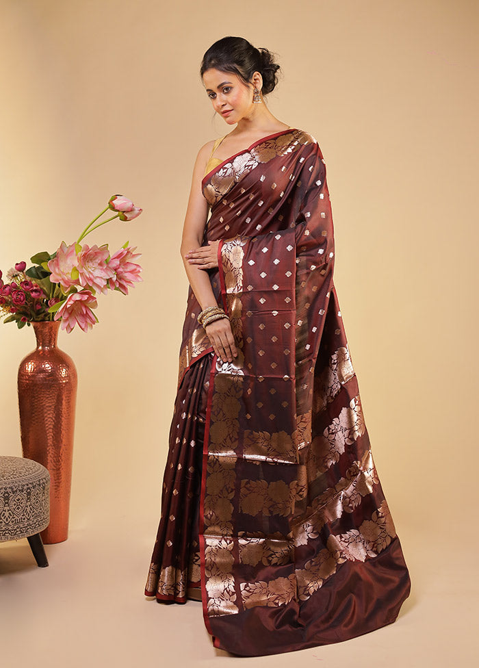 Maroon Dupion Silk Saree With Blouse Piece