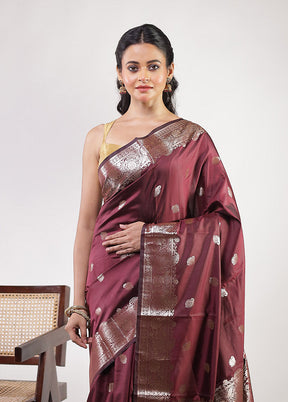 Maroon Dupion Silk Saree With Blouse Piece