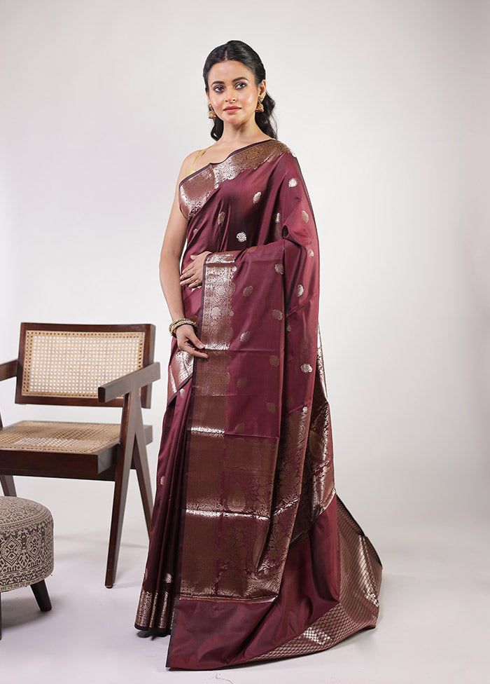 Maroon Dupion Silk Saree With Blouse Piece