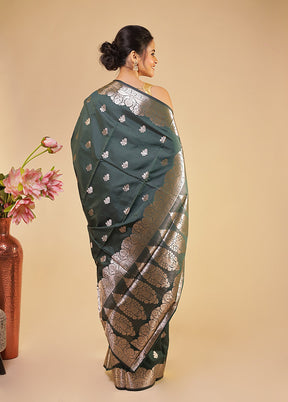 Green Dupion Silk Saree With Blouse Piece
