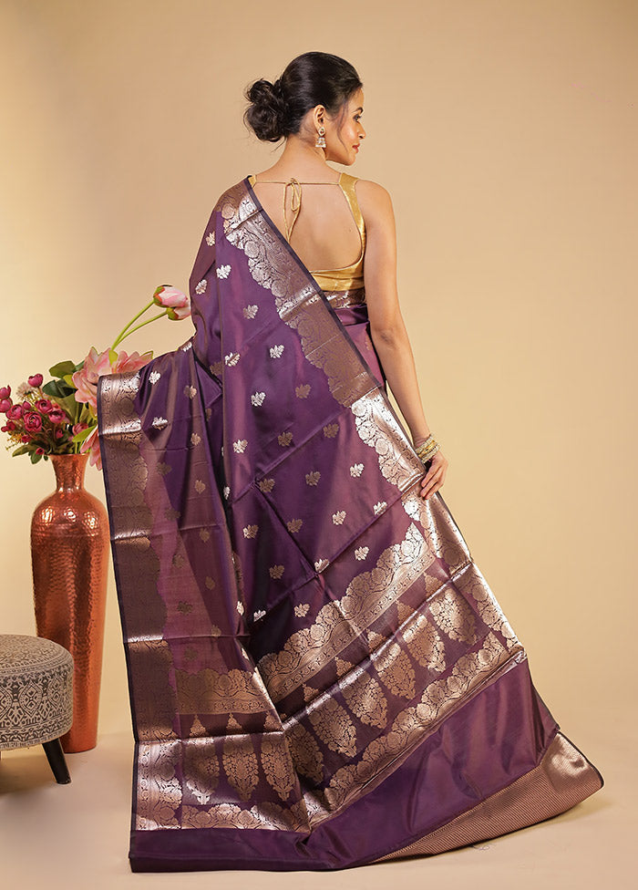 Purple Dupion Silk Saree With Blouse Piece