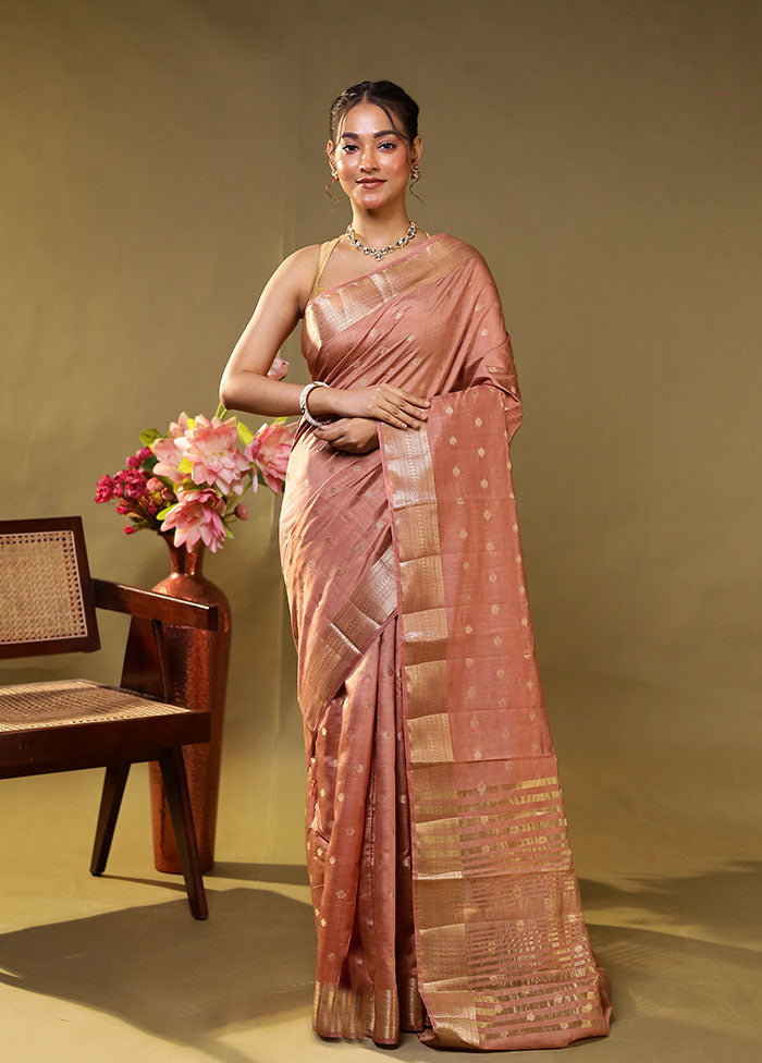 Peach Dupion Silk Saree With Blouse Piece