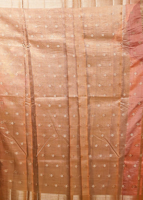 Peach Dupion Silk Saree With Blouse Piece
