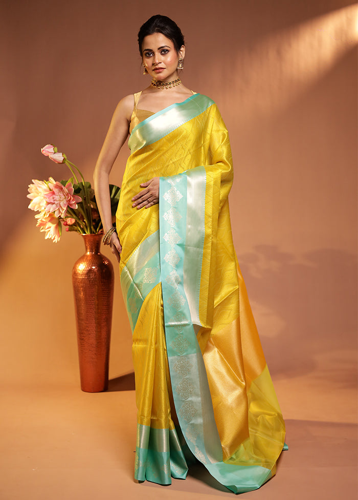 Yellow Kora Silk Saree With Blouse Piece