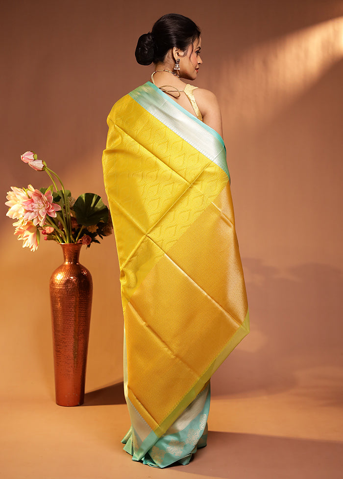 Yellow Kora Silk Saree With Blouse Piece