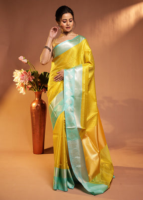 Yellow Kora Silk Saree With Blouse Piece