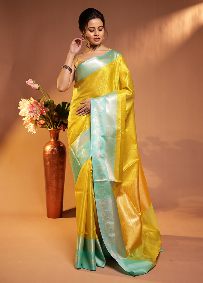 Yellow Kora Silk Saree With Blouse Piece