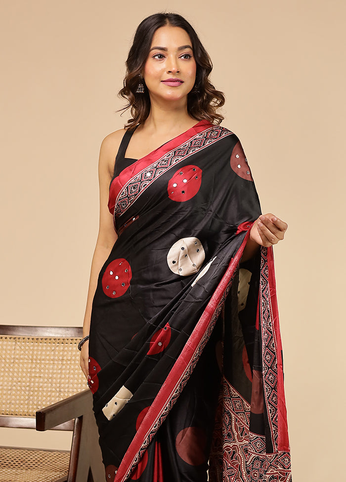 Black Printed Silk Saree Without Blouse Piece
