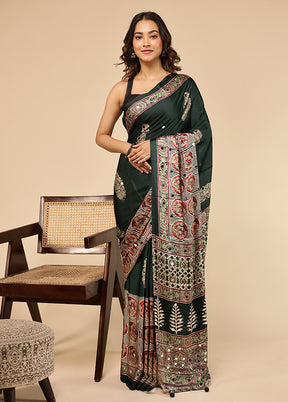 Green Printed Silk Saree Without Blouse Piece