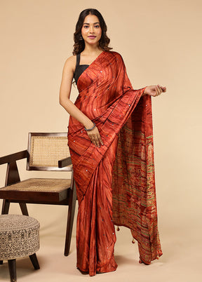 Rust Modal Silk Saree With Blouse Piece