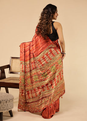 Rust Modal Silk Saree With Blouse Piece