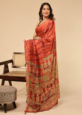 Rust Modal Silk Saree With Blouse Piece