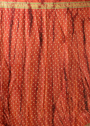 Rust Printed Silk Saree With Blouse Piece